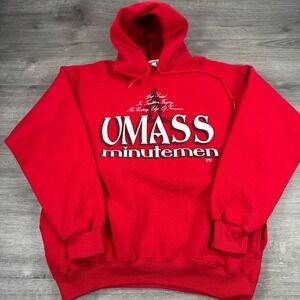 Vintage UMASS Minutemen Hoodie Sweatshirt XL USA VTG 90s Red